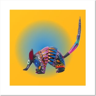 Coco armadillo alebrije Mexican folk art hand-painted maximalist colorful pattern Posters and Art